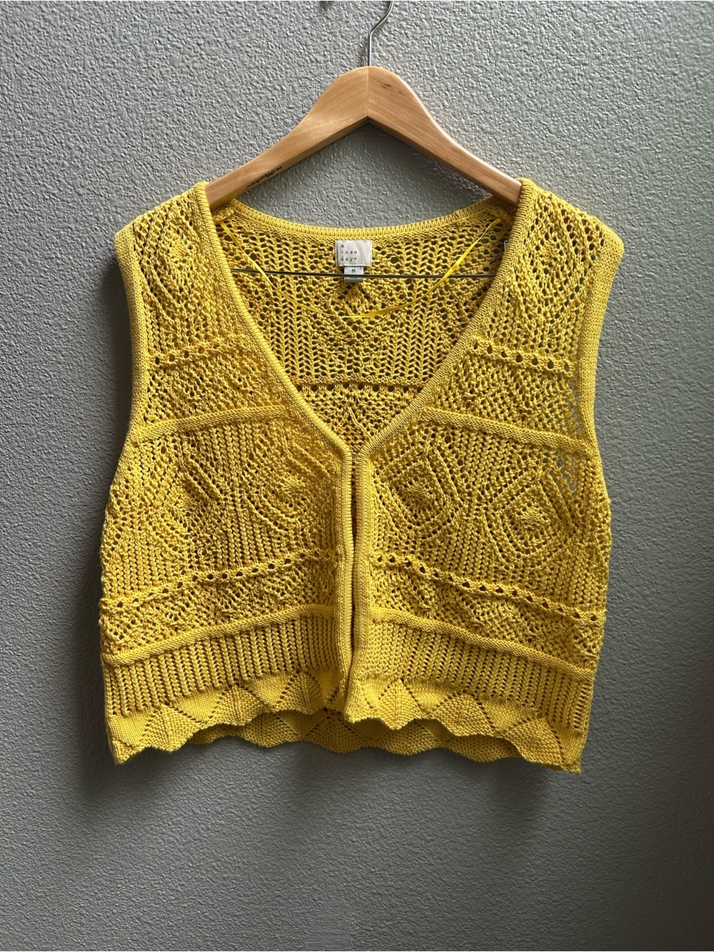 a new day Yellow Crochet Knit V-Neck Tank